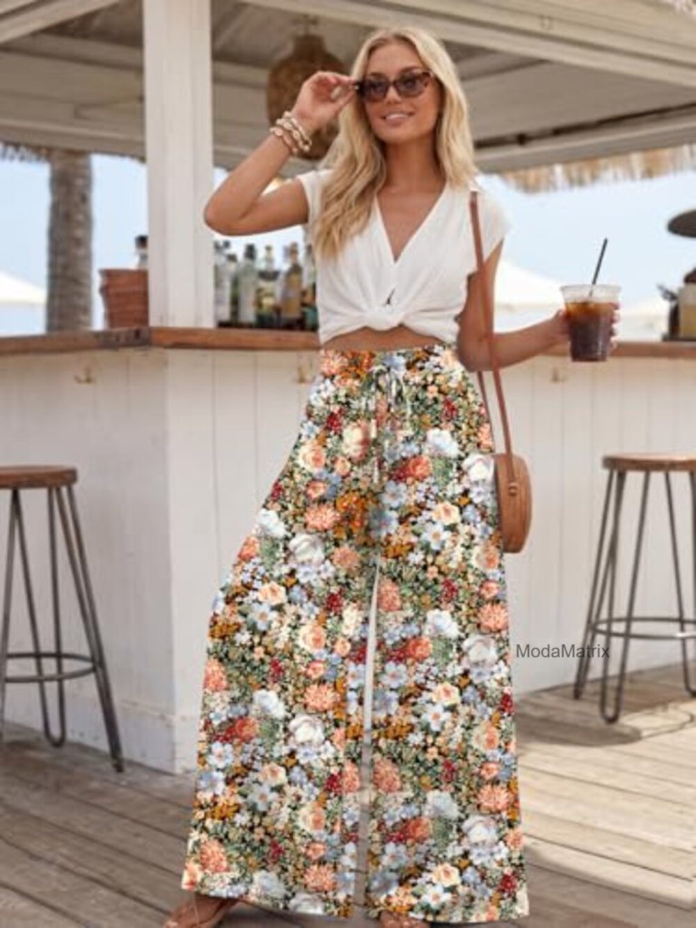 High Waist Wide Leg Palazzo Pants with Pockets - Picture 2 of 7